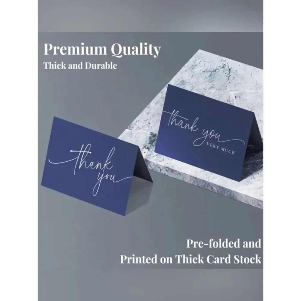 Navy Thank You Cards-White Script Pack Folded Notes